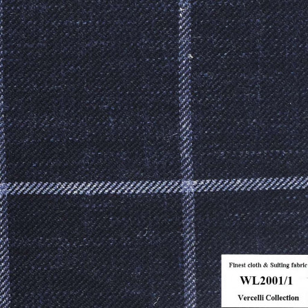 WL2001/1 Vercelli CXM - Vải Suit 95% Wool - Xanh Dương Caro